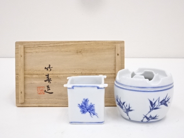 JAPANESE PORCELAIN / ASHTRAY & TOBACCO CONTAINER SET / KYO WARE